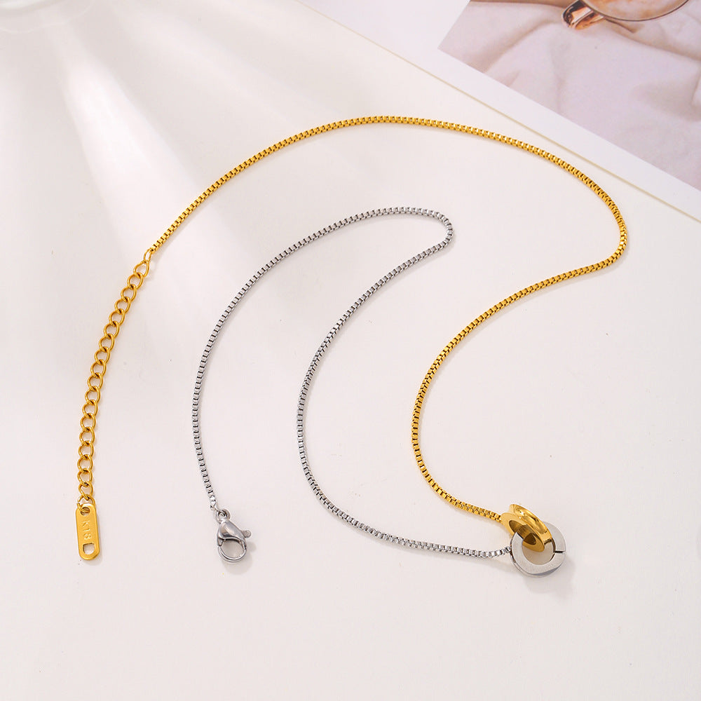 Women's Steel Design Contrast Color Double Pendant Clavicle Necklaces