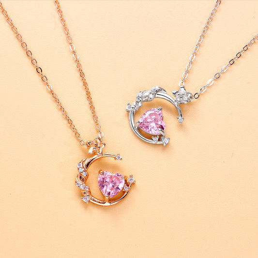 Women's Dream Heart Moon Sterling Sier For Korean Style Necklaces