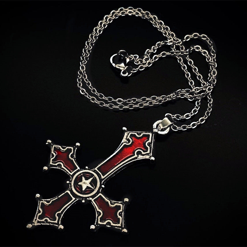 Blood Red Gothic Inverted Cross Pendant Necklaces