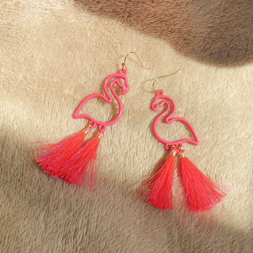 Comfortable Stylish Ornament Pink Flamingo Tassel Rings