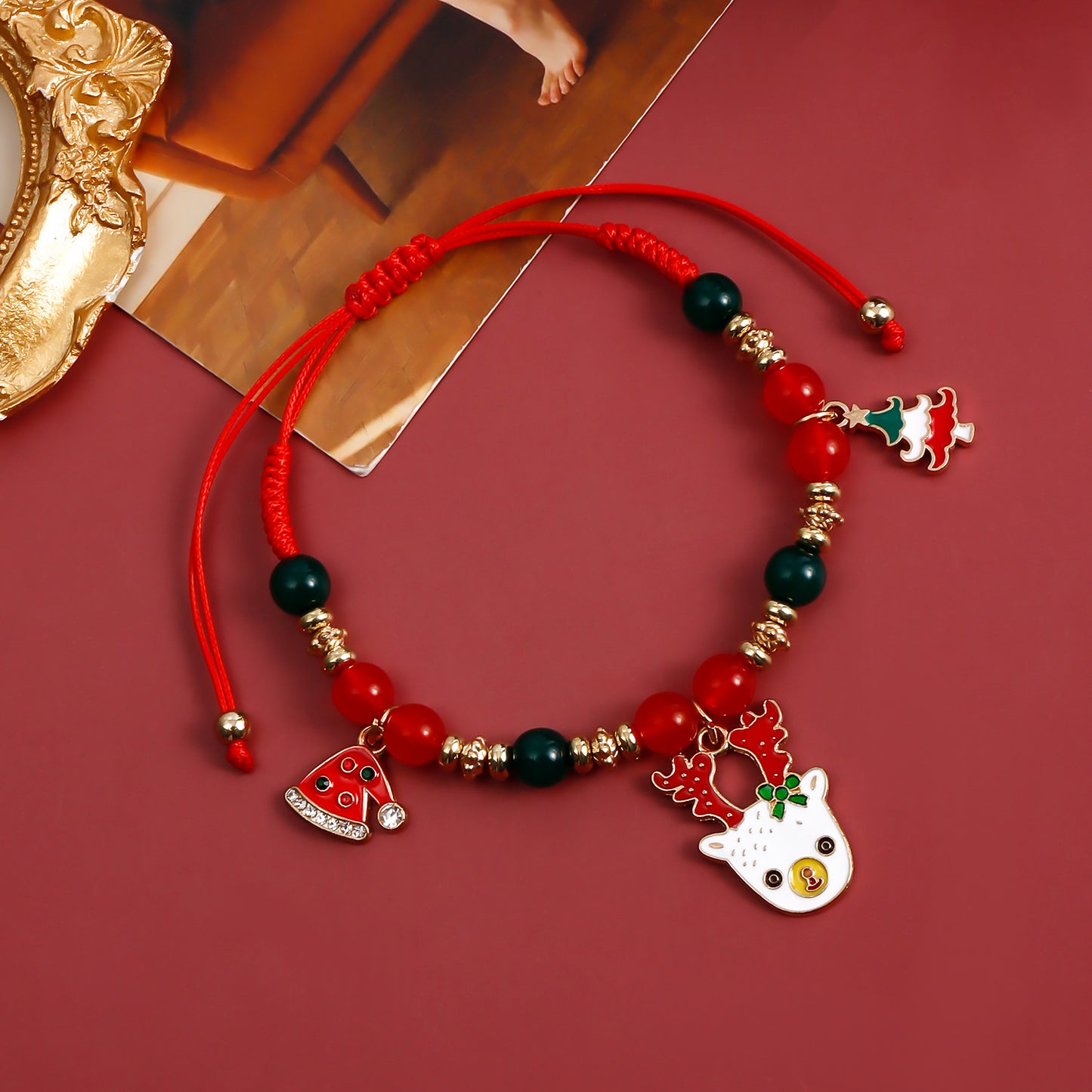 Christmas Ornament Hand-woven Beads Set Snowman Elk Bracelets