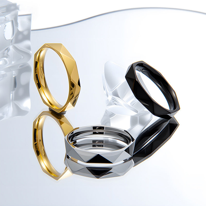 Women's & Men's Titanium Steel Cut Couple Simple Versatile Geometric Multilateral Ring