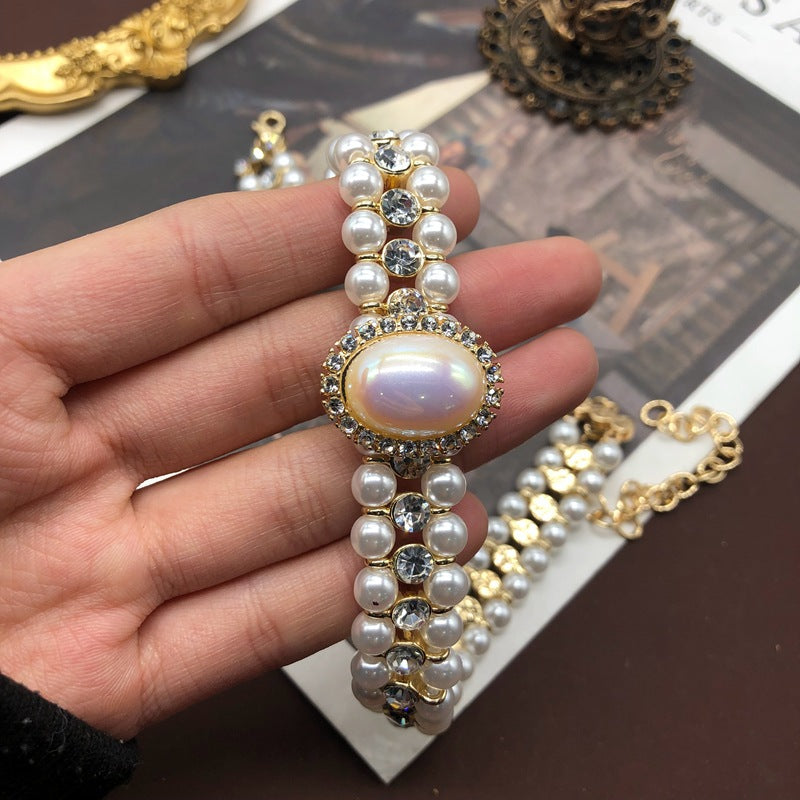 Women's Western Retro Mabe Pearl Ear Clip Hepburn Style Cheongsam Formal Jewelry Set