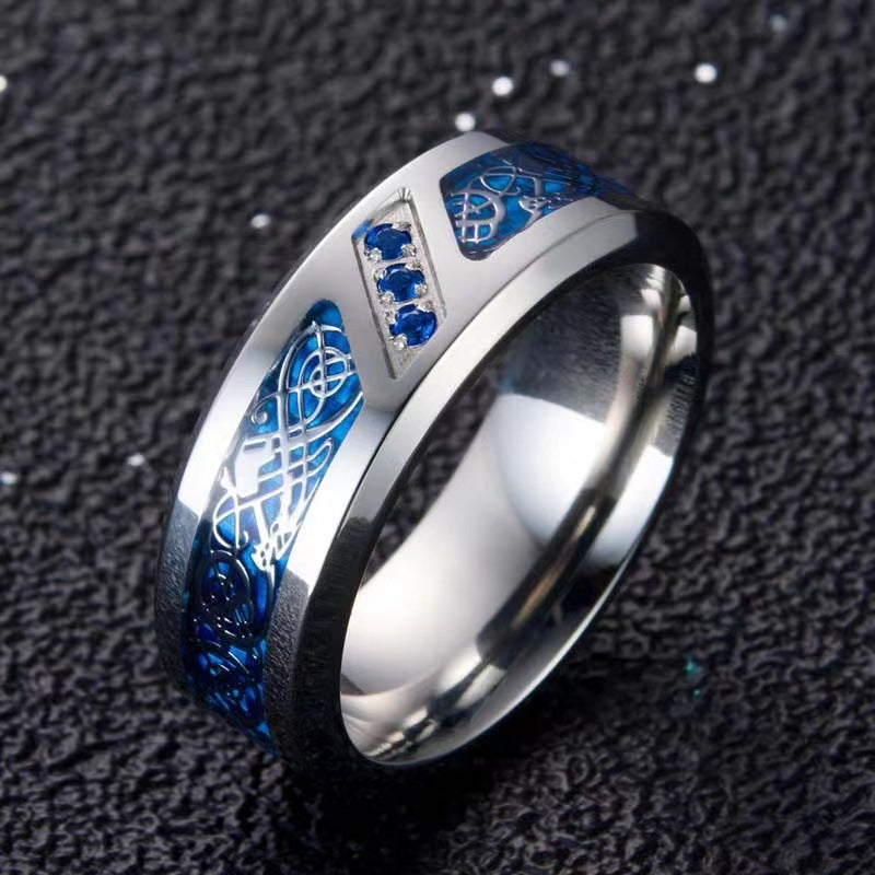 Men's Stainless Steel Dragon Pattern Domineering Titanium Ring