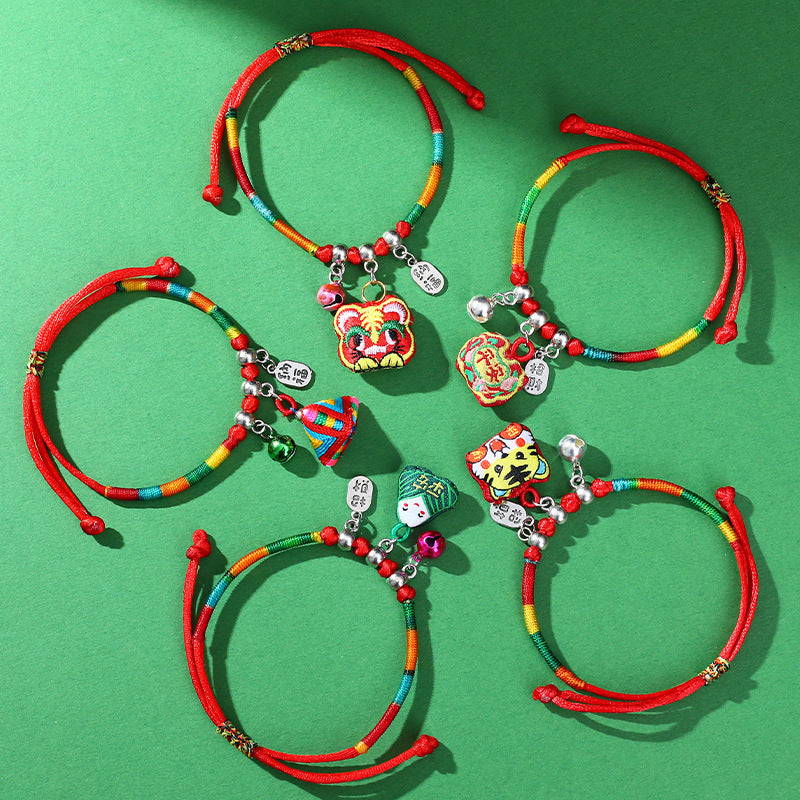 Children's Dragon Boat Festival Colorful Rope Small Tiger Head Lucky Bag Bracelet