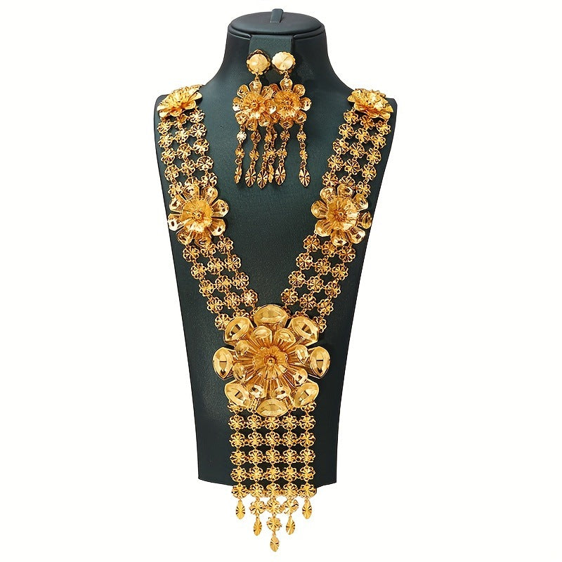 Women's Gold-plated Hollow Flower Tassel For African Jewelry Set