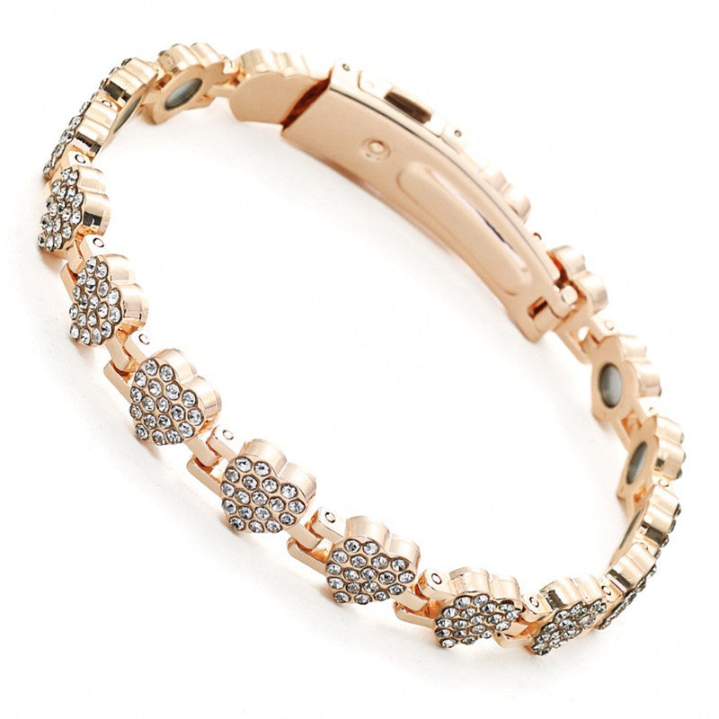 Magnet Affordable Luxury Fashion Clover Alloy Diamond Single Row Couple Bracelet