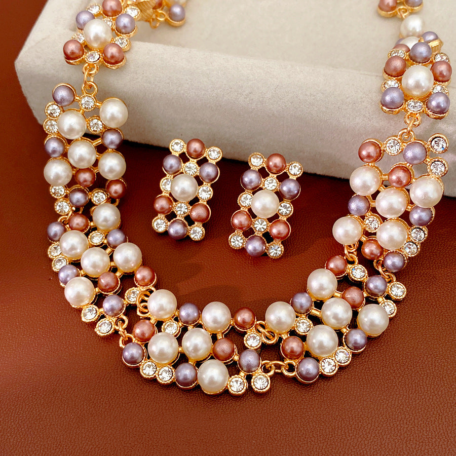 Women's Middle Ancient Diamond Beaded Pearl Ear Light Luxury Minority Clavicle Necklaces