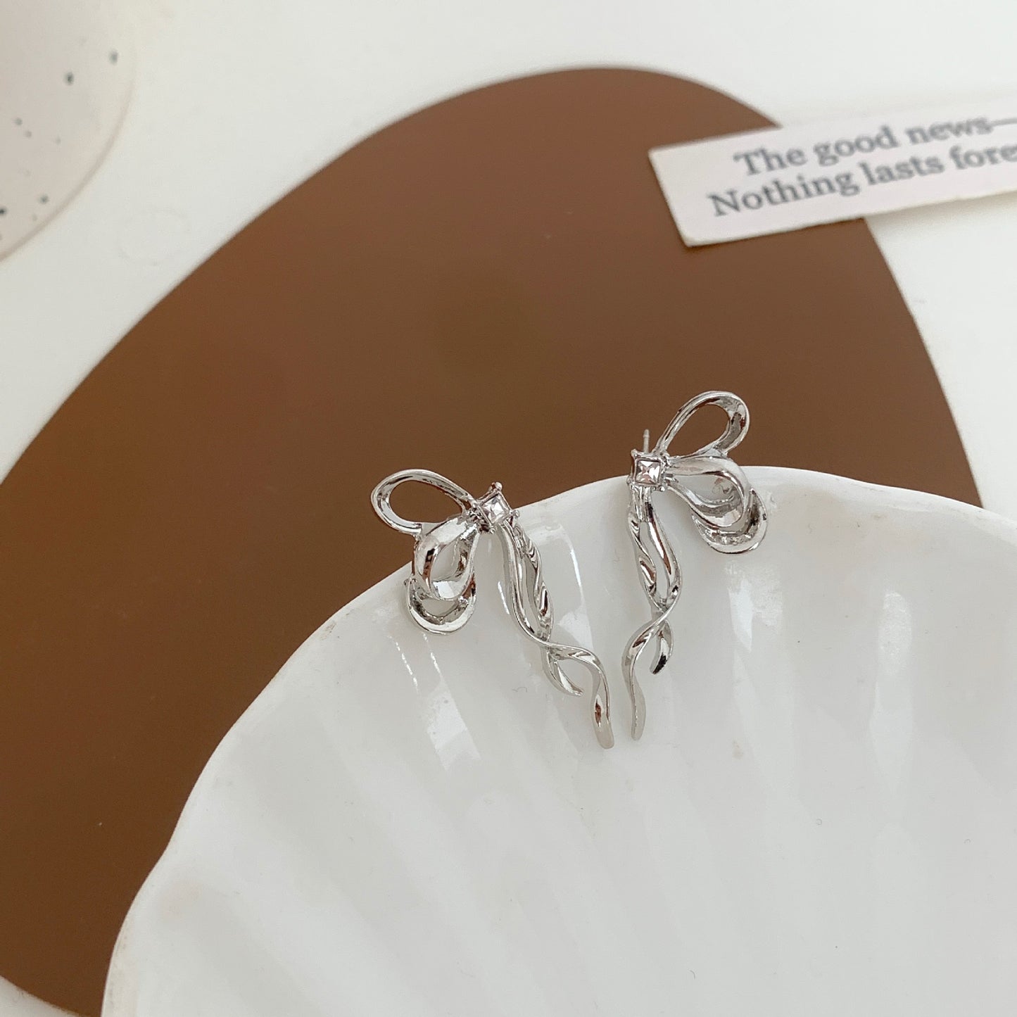 Needle Minimalist Bowknot Ribbon Style Female Earrings