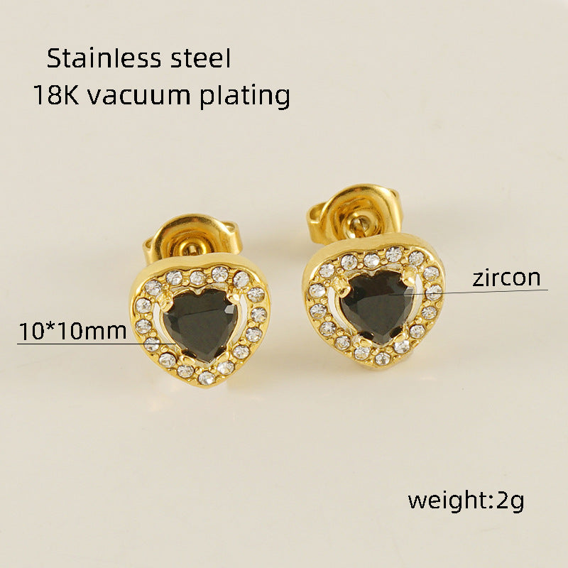 Women's Titanium Steel Zircon Stainless Square High-grade Earrings