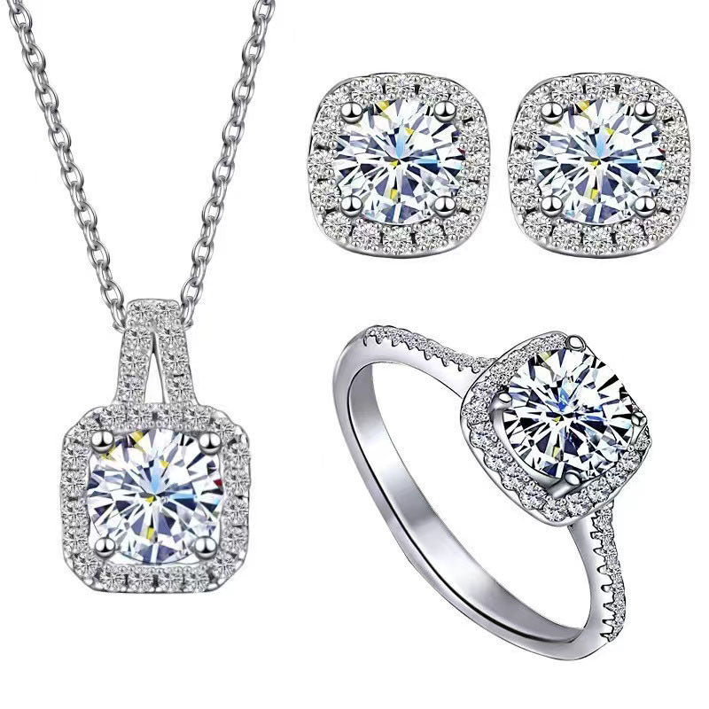 Inlaid Zircon Ear Female Live Broadcast Clavicle Jewelry Set