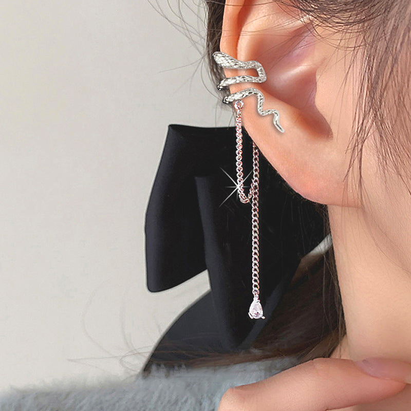 Long Tassel Snake-shaped Without Piercing Personality Snake Water Drop Zircon Ear Clip