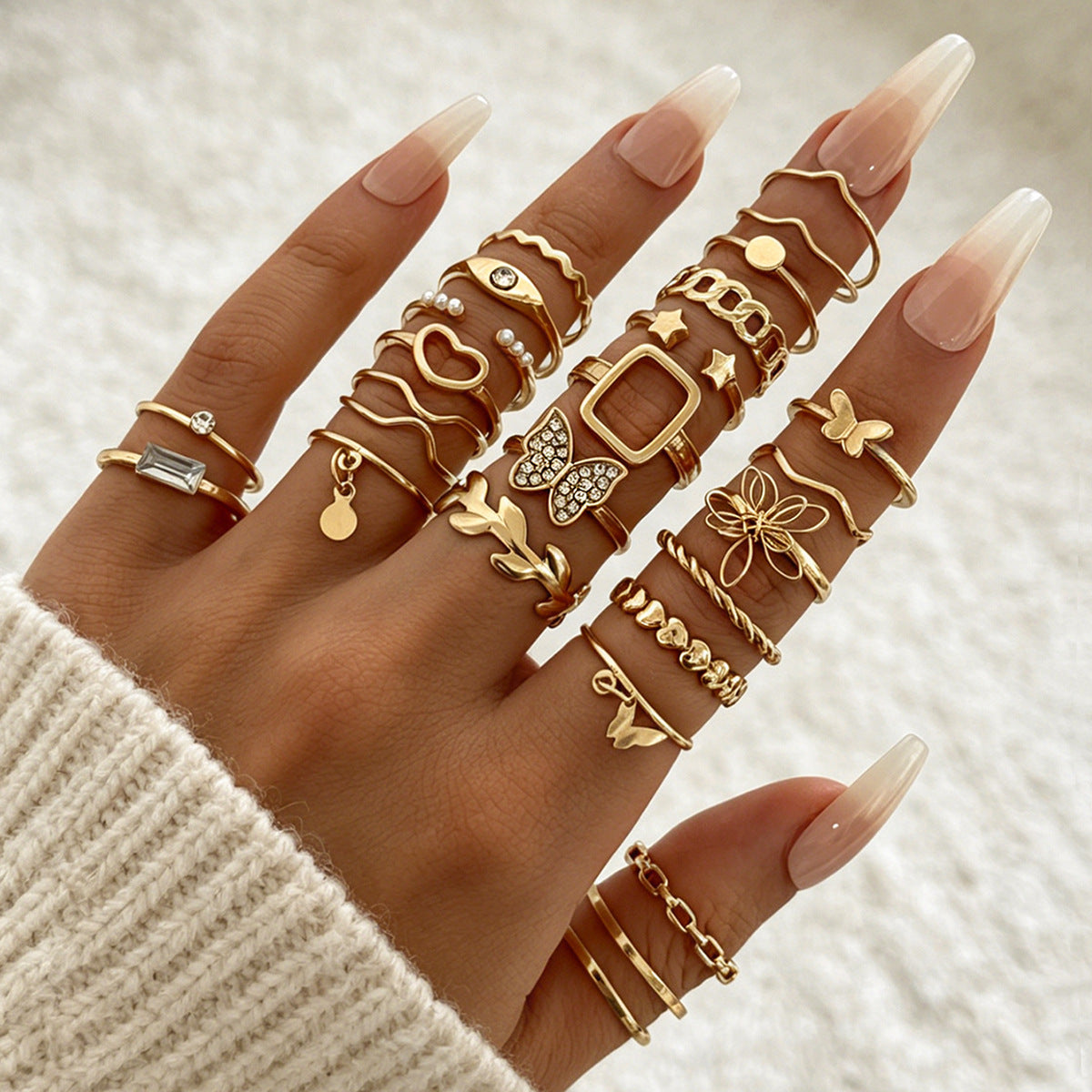 Women's Butterfly Diamond More Than Leaf Knuckle Pieces Ring