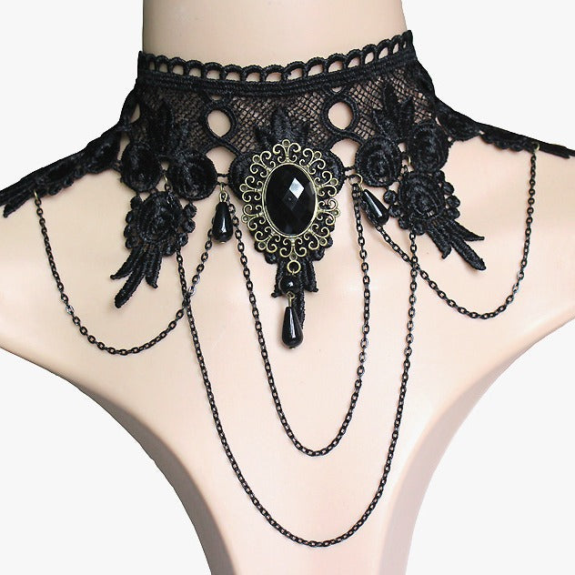 Wide Exaggerated Tassel Party Queen Gem Black Necklace
