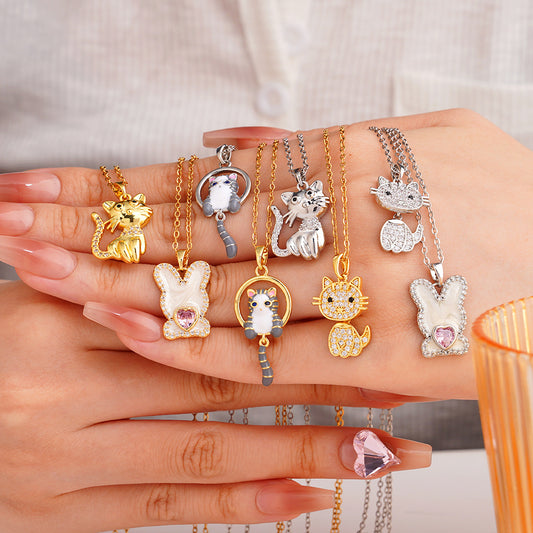 Dripping Oil Cute Cat Female Design Exquisite Fashion Personality Stainless Necklace