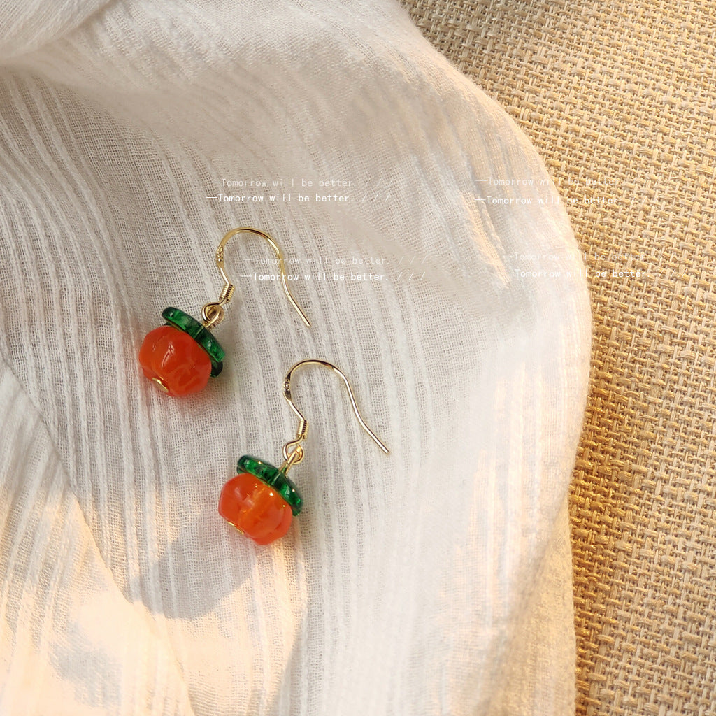 Persimmon Fresh Sweet Sier Pin Cute Earrings