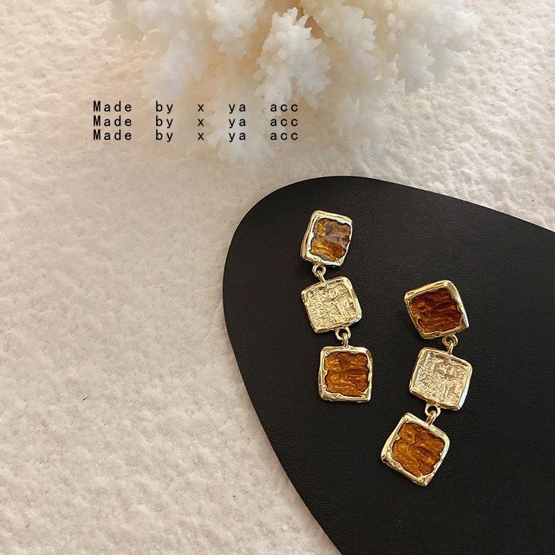 Retro French Resin Square Long Simple Temperament Style Rings