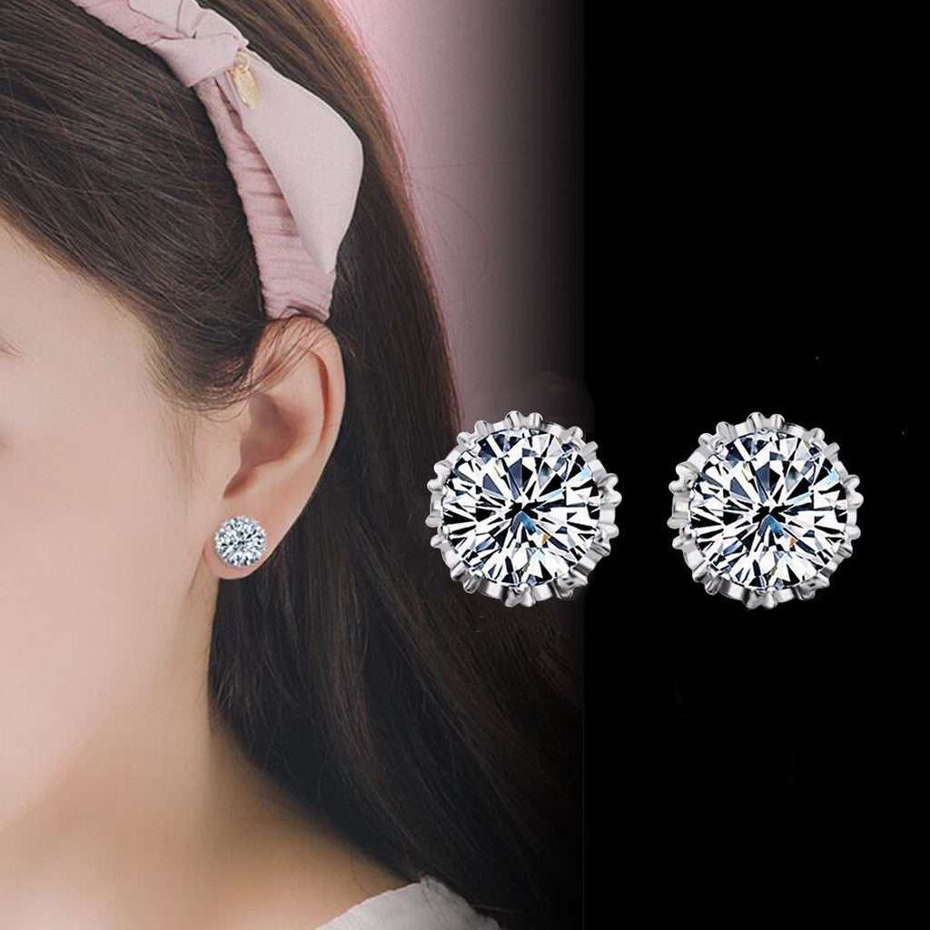 Simple Hollow Gold Crown Zircon Female Stud Earrings