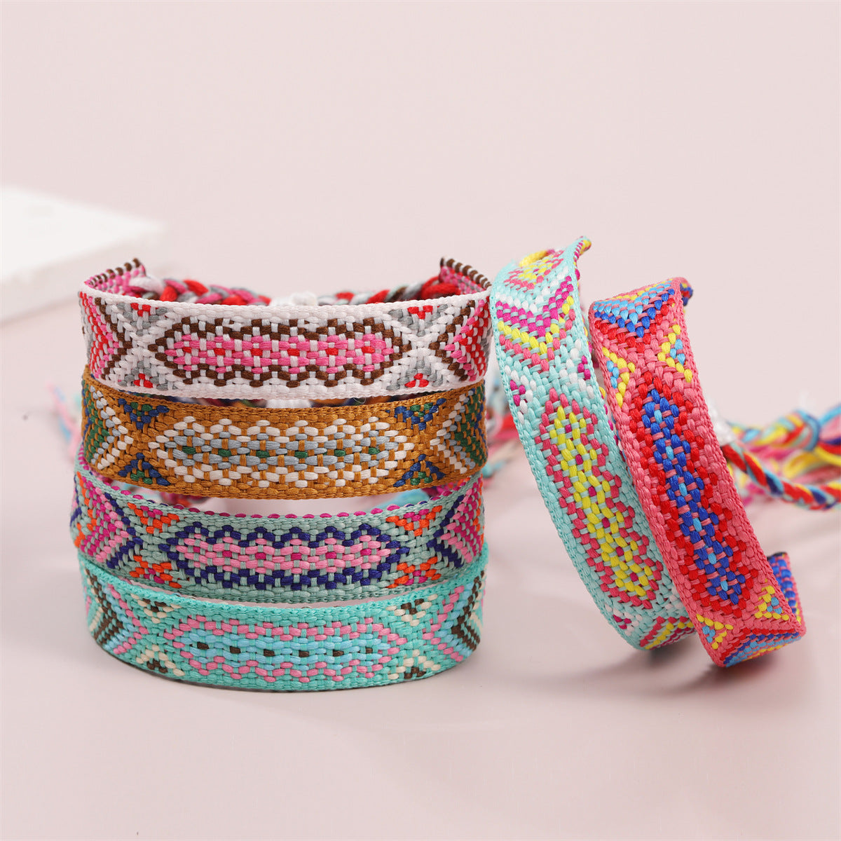 Hand-woven Adjustable Ethnic Friendship Rainbow Carrying Bracelets