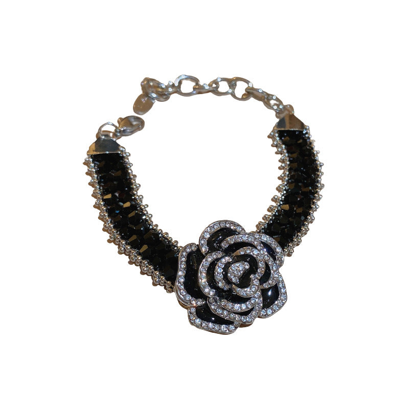 Black Camellia Flower Crystal Light Luxury Bracelets