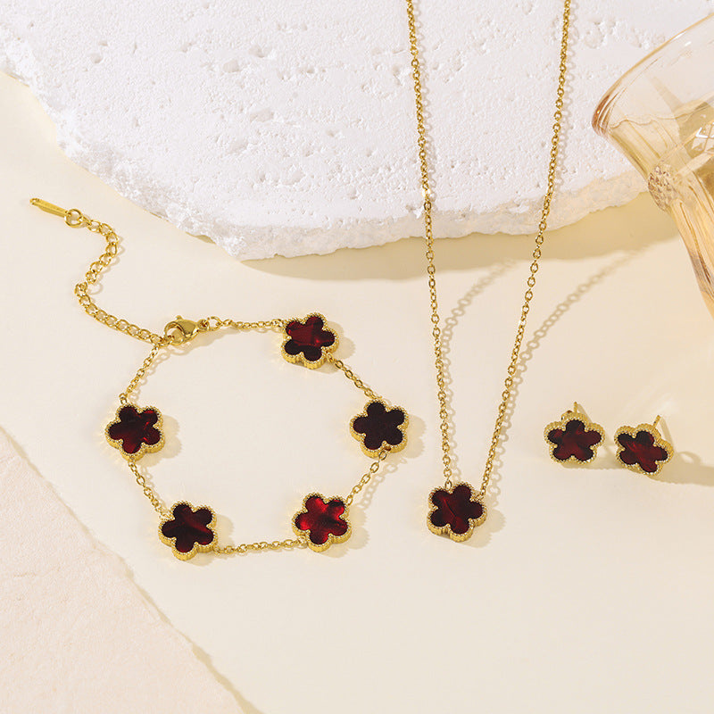 Clover Parthenocissus Grass Pork Belly Ear Light Luxury High-grade Jewelry Set