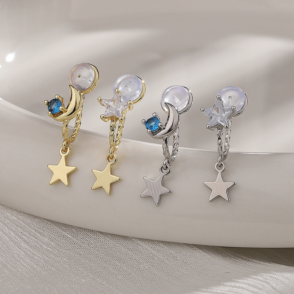 Star Moon Minority Girlish Style Cute Asymmetric Blue Ear Clip