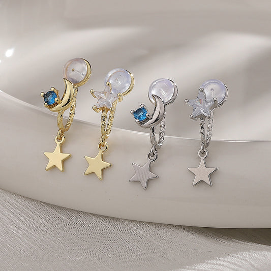 Star Moon Minority Girlish Style Cute Asymmetric Blue Ear Clip