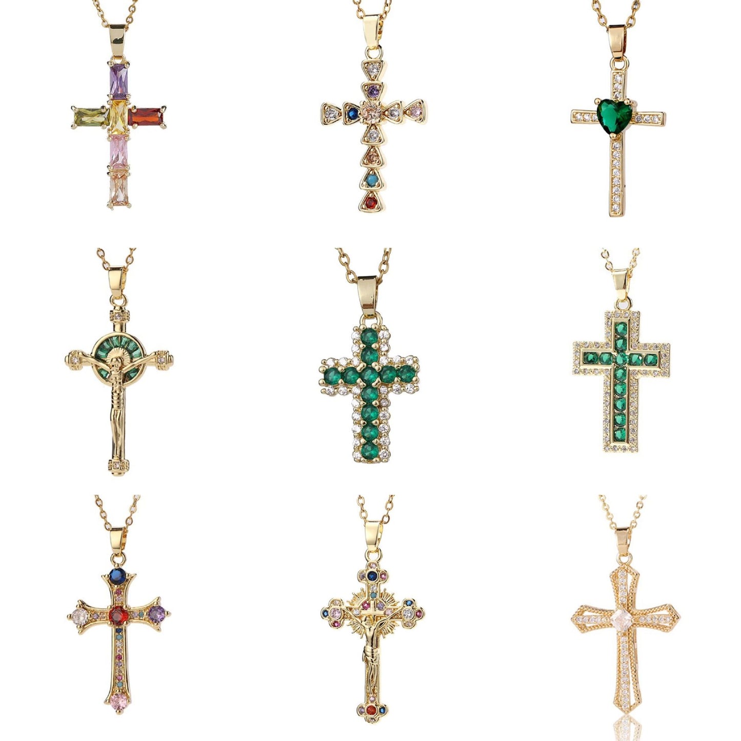 Color Zircon Cross Sweater Chain Advanced Necklaces