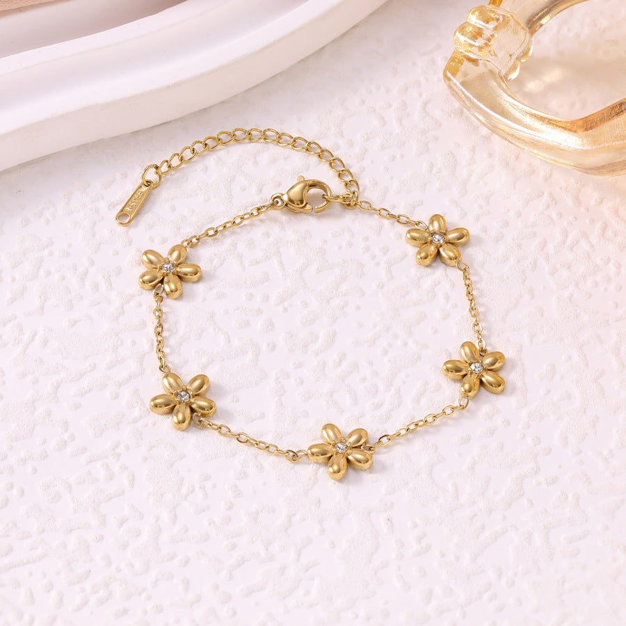 Women's Korean Style Fashion Fresh Flower Zircon Ear Gold-plated Jewelry Set