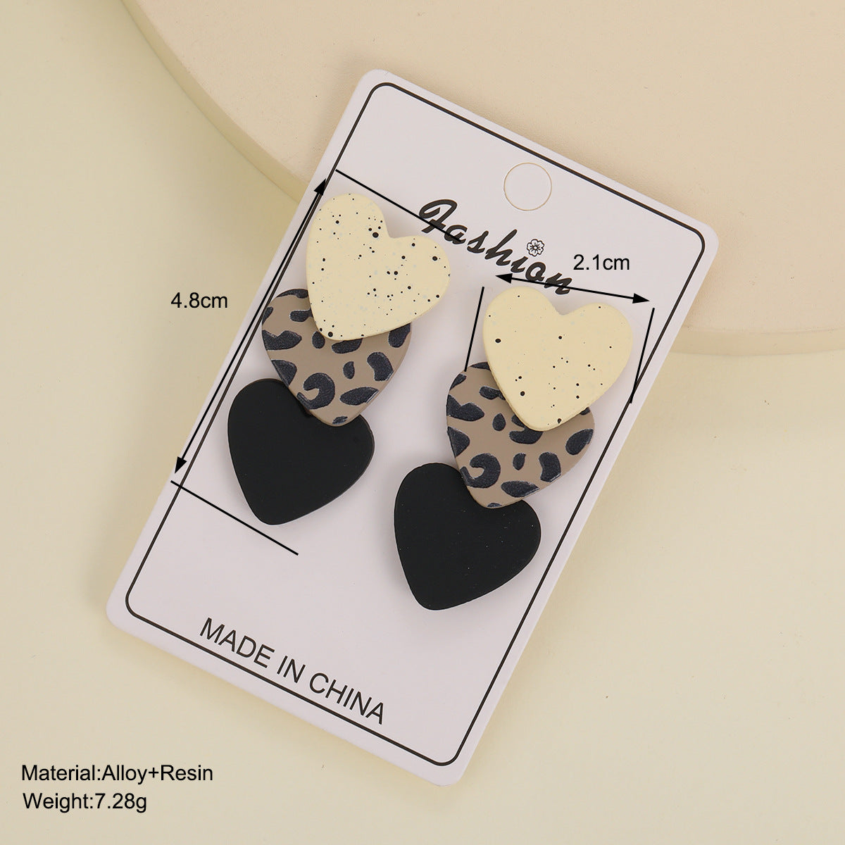 Leopard Print Clay Texture Love Heart Earrings