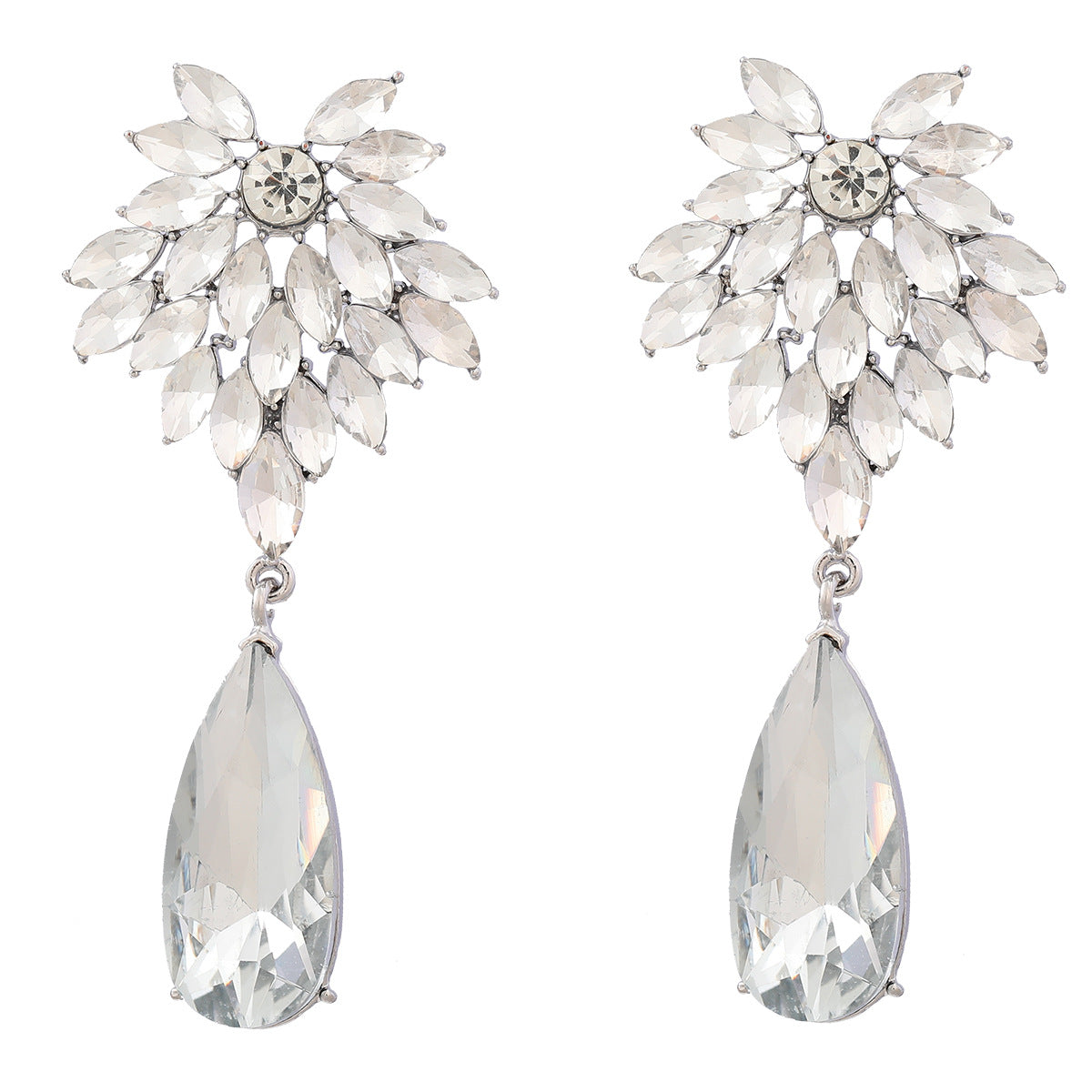 Full Diamond Flower Alloy Exaggerated Drop-shaped Earrings