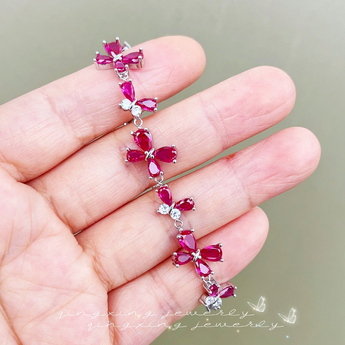 Style Fashionable Butterfly Olive Green Zircon Exquisite Light Luxury Red Bracelets