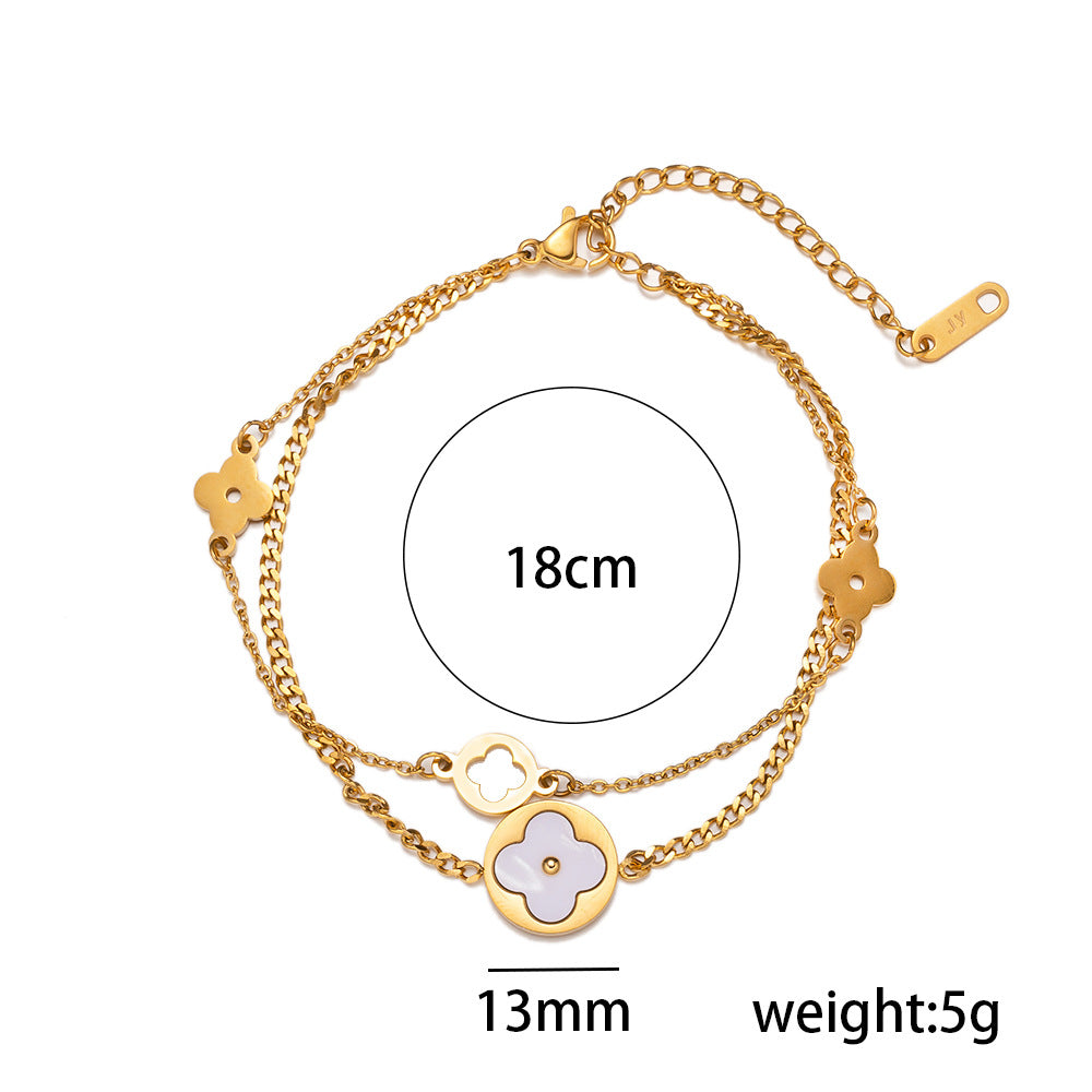 Titanium Steel Clover Girlfriends White Shell Hollow Bracelets