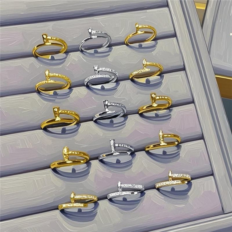 Boutique Nail V Gold Tail Full Diamond Ring