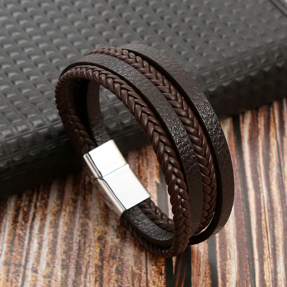 Men's Fashion Woven Alloy Magnetic Buckle Bracelets