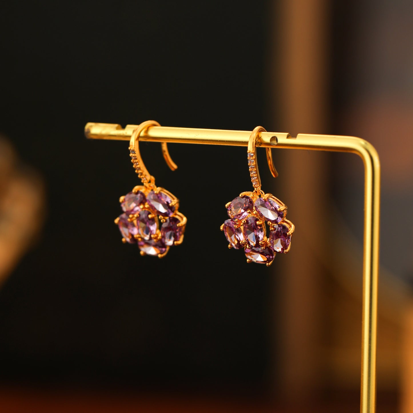 French Style Purple Zirconium Rose Female Elegant High Sense Earrings