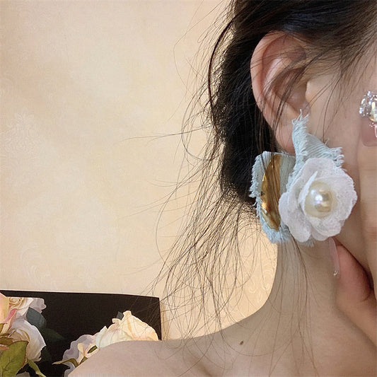 Boucles d'oreilles à fleurs en Denim, tempérament de niche tendance