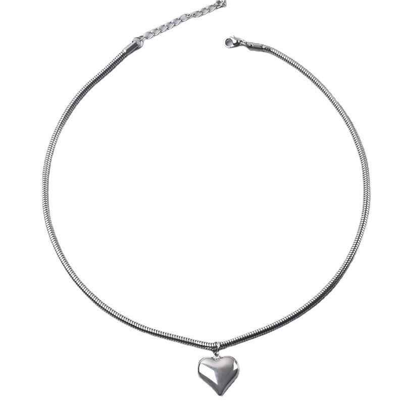 Autumn Simple Temperament Peach Heart Snake Bone Titanium Necklaces