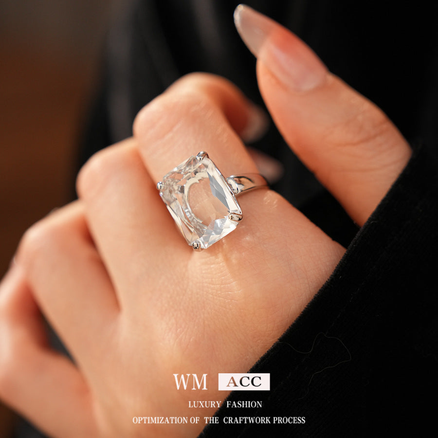 Plating Inlaid Zircon Square Open Niche High Sense Personalized Rings