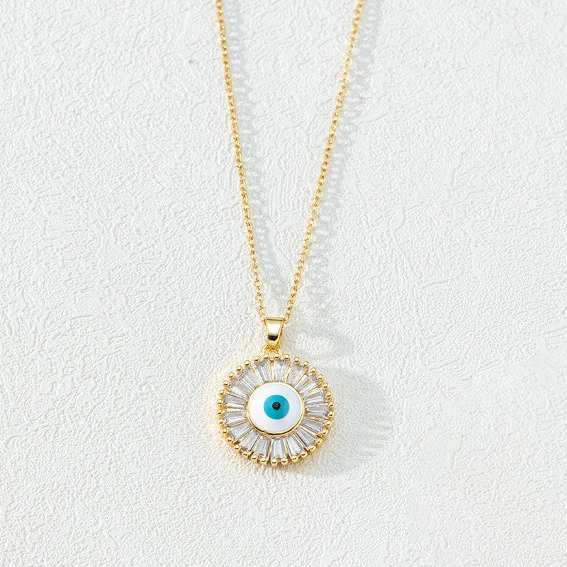 Titanium Steel Clavicle Chain Color Zircon Eye Necklace