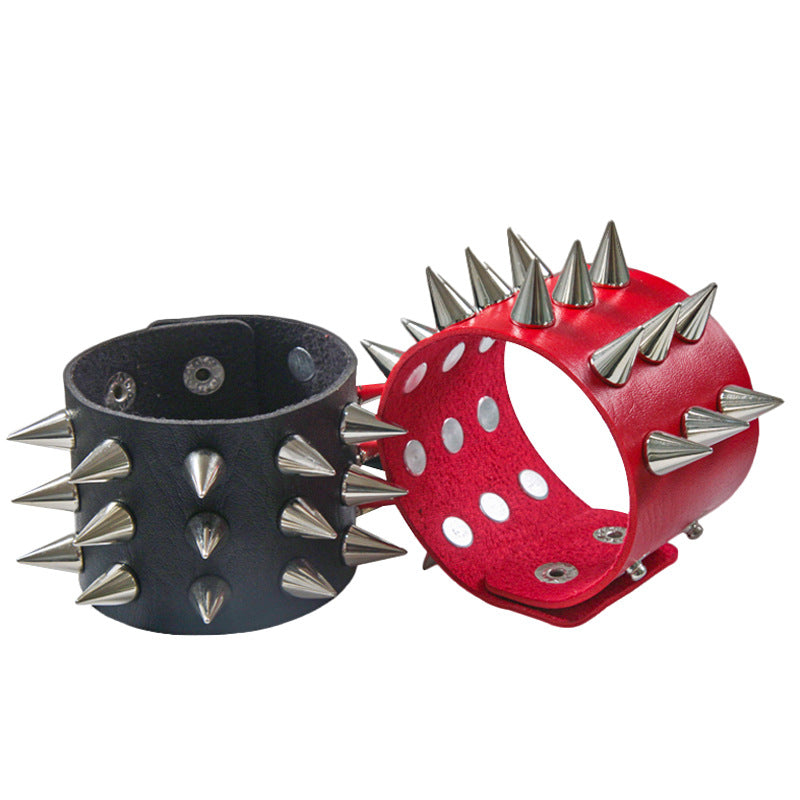 Punk Exaggerated Three Rows Tapered Pointed Rivet Bracelet