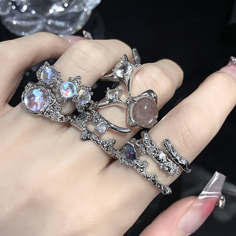 High-grade Cold Wind Pleated Moonstone Open Rings