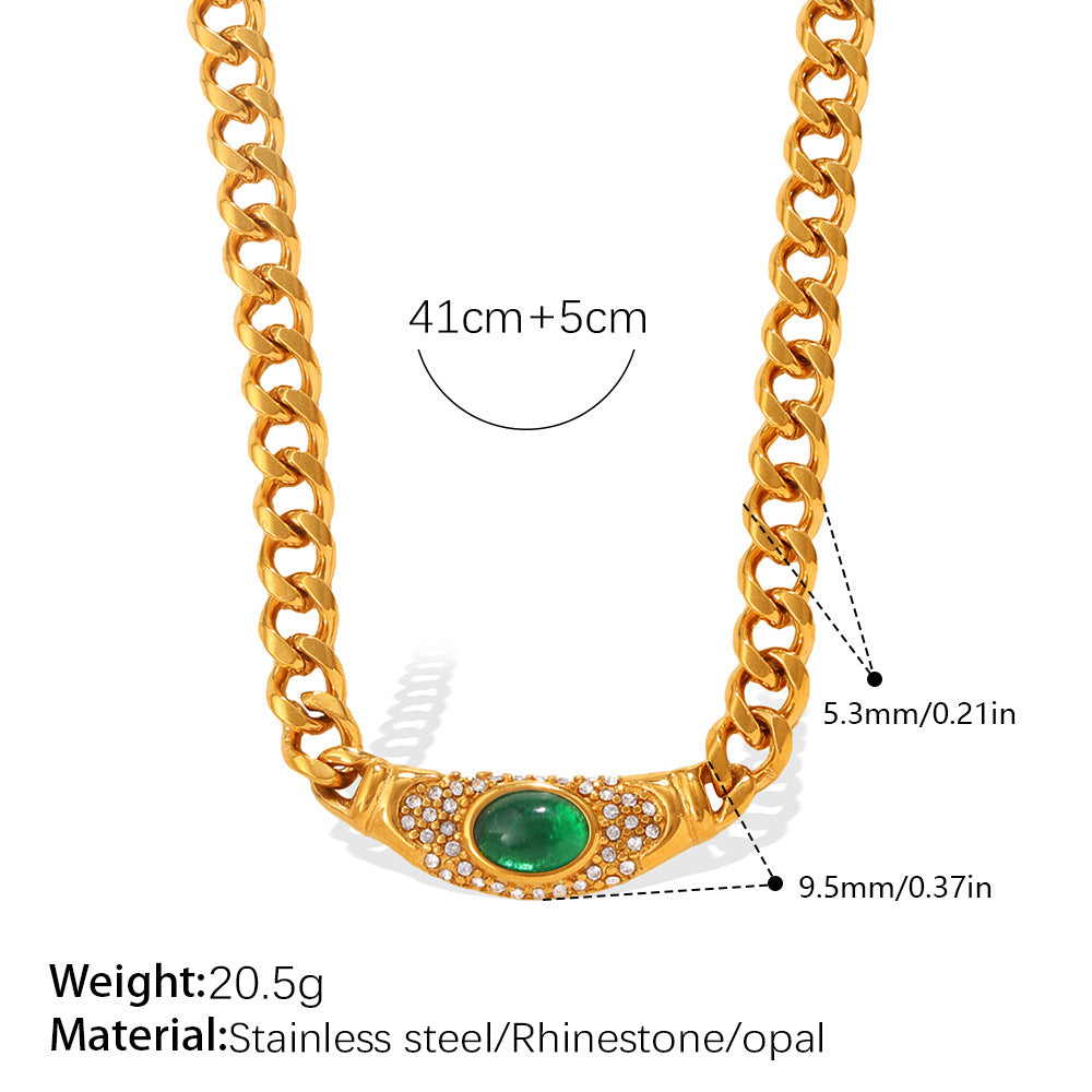 Inlaid Opal Retro Style Geometric Clavicle Necklaces