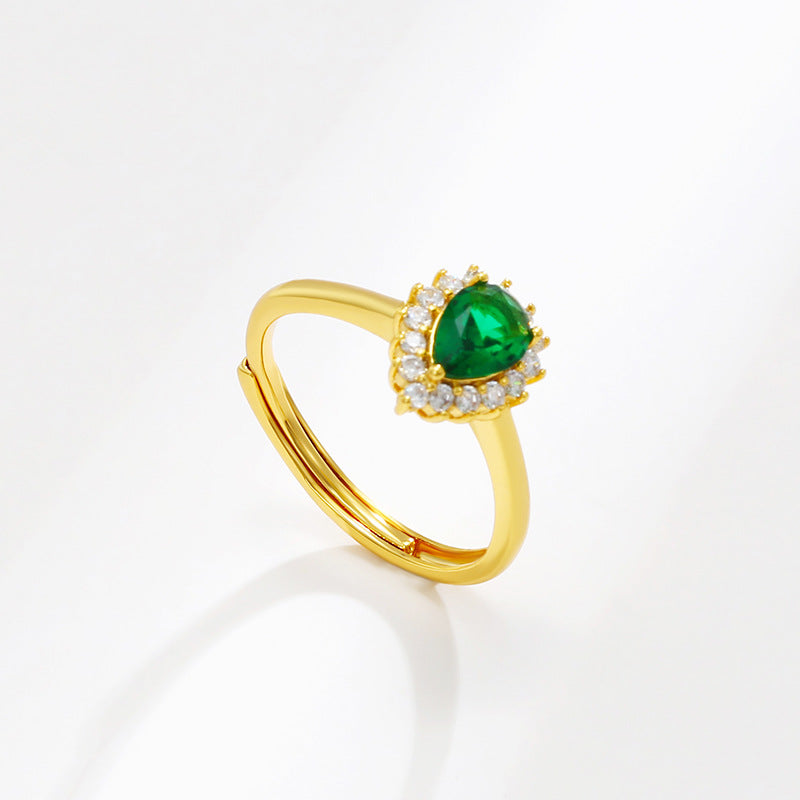 Colored Gems Series Drop-shaped Emerald Female Special Interest Rings