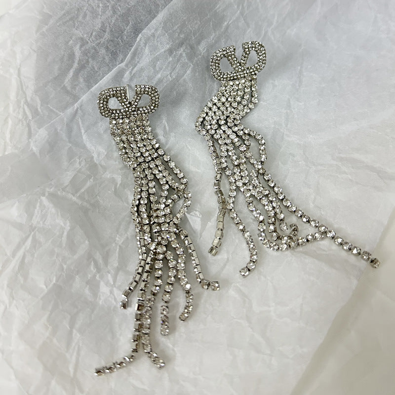 Women's Diamond Chain Tassel Long Sweet Grace Earrings