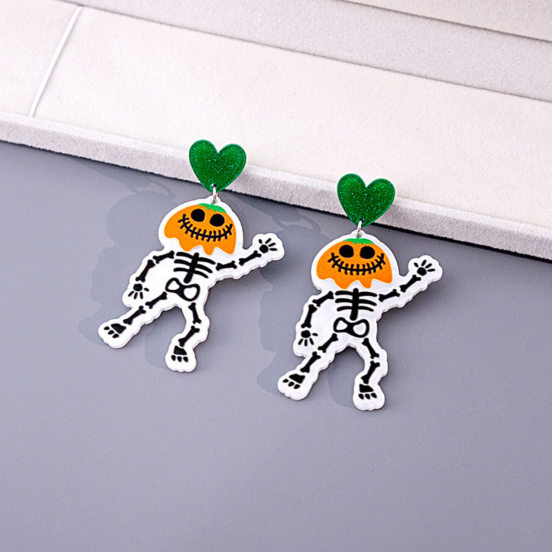 Boucles d'oreilles d'horreur en acrylique fantôme de dessin animé drôle d'Halloween pour femmes