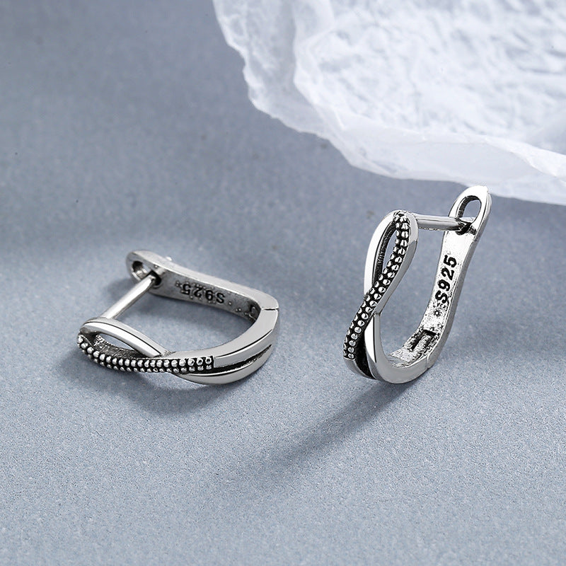 Women's Korean Fashion Imitation Thai Sier Clip Cross Diamond Retro High Earrings