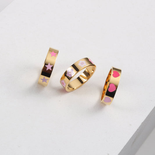 Designer Retro Enamel Irregular Gold Titanium Rings