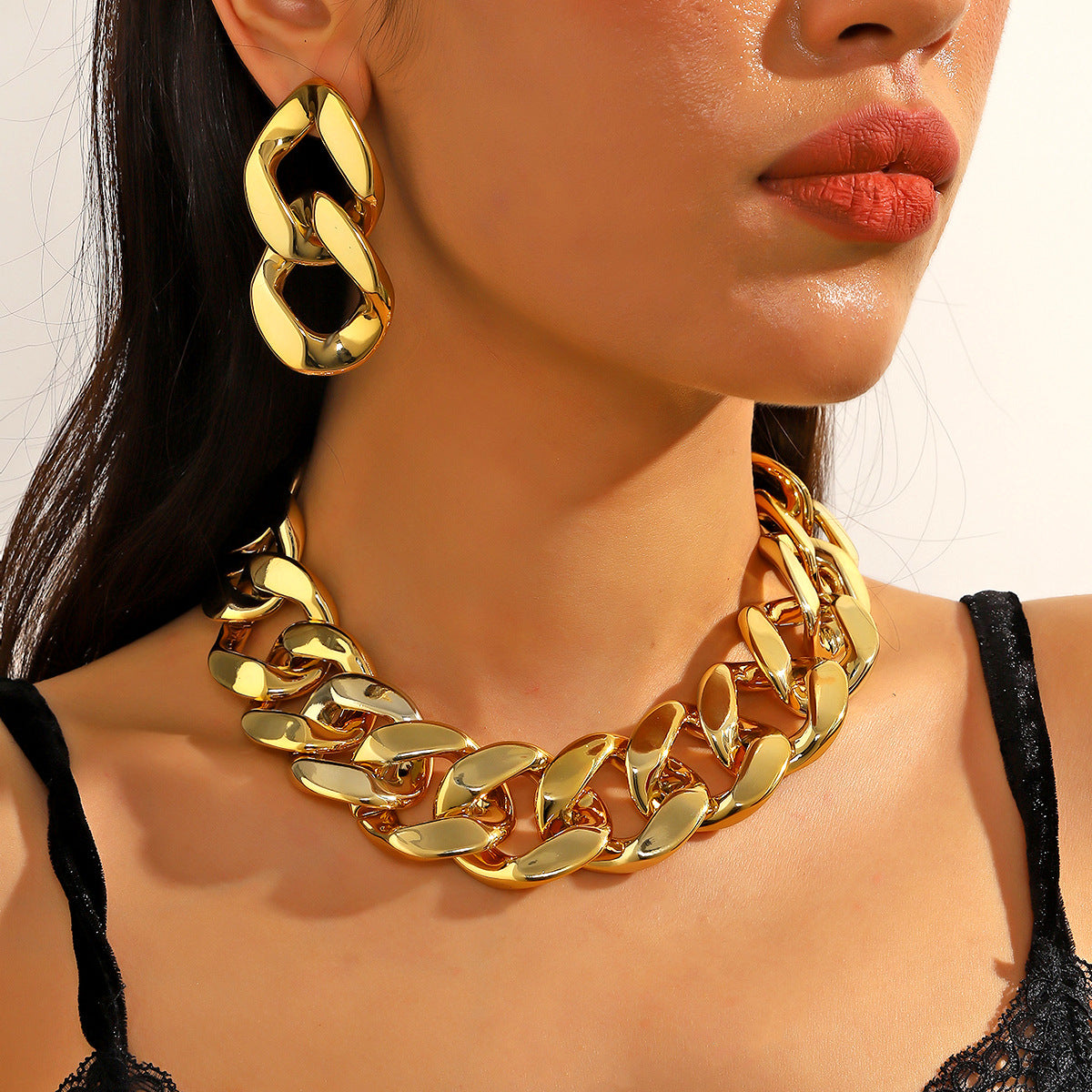 Acrylic Suite Exaggerated Hip Hop Cool Single Layer Leopard Jewelry Set