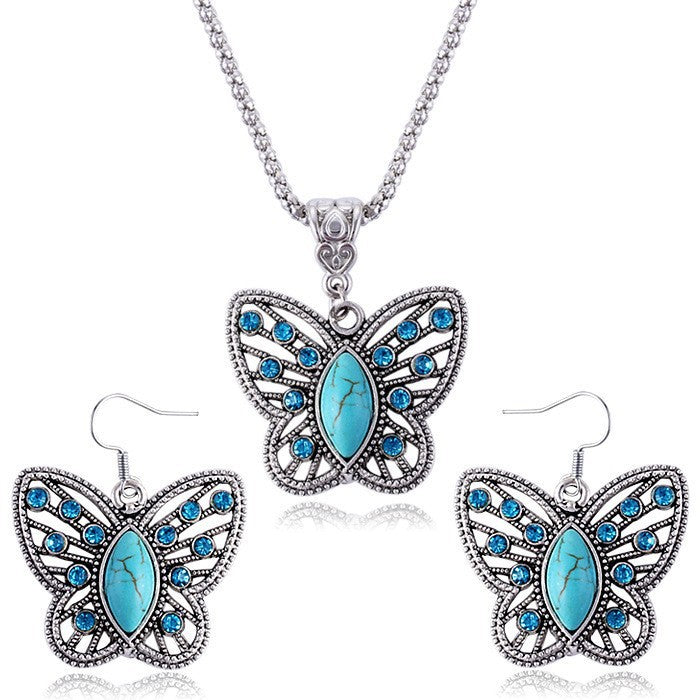 Full Diamond Turquoise Butterfly Vintage Ethnic Necklaces